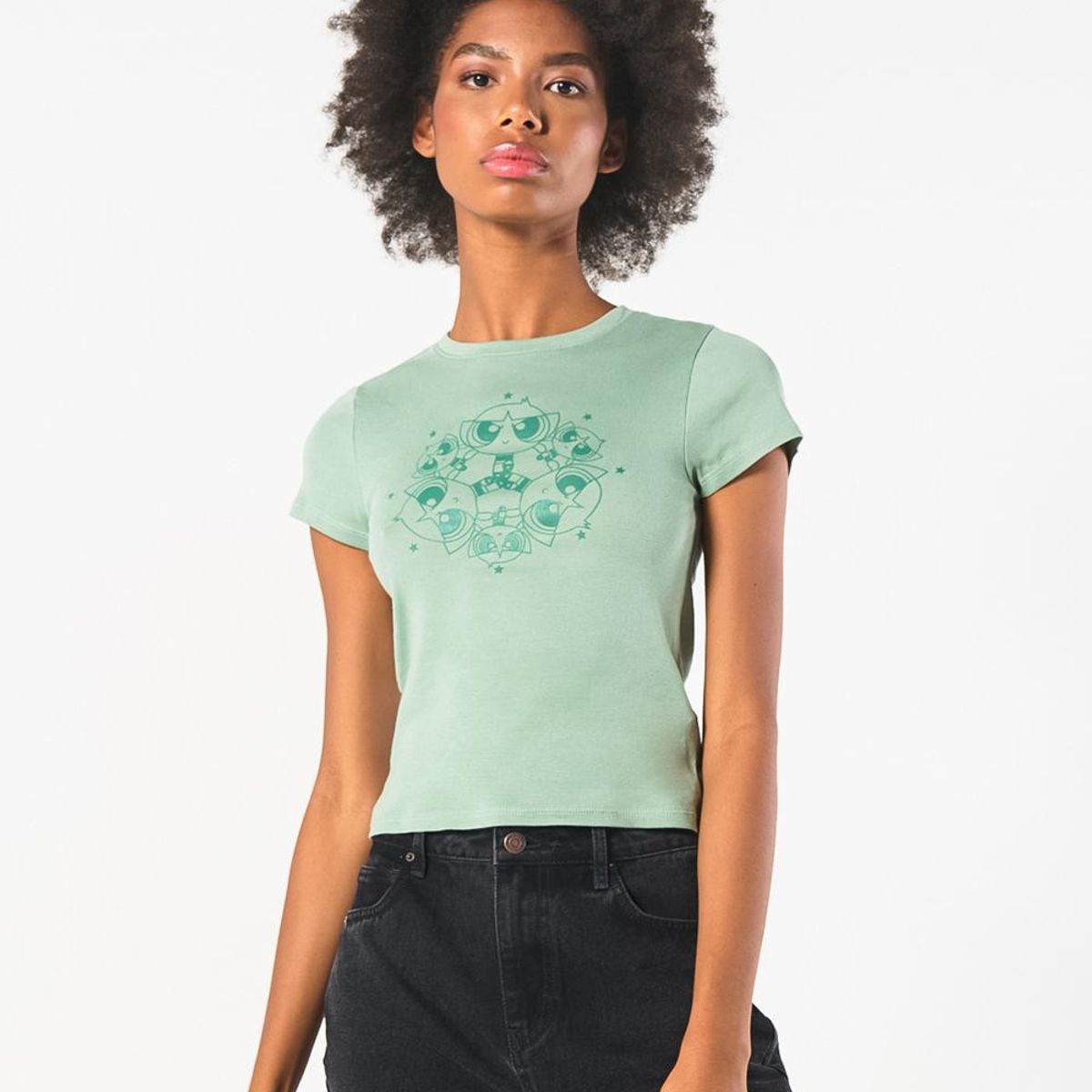 KOAJ - KOAJ Camiseta verde en rib manga corta de Chicas Superpoder Mujer