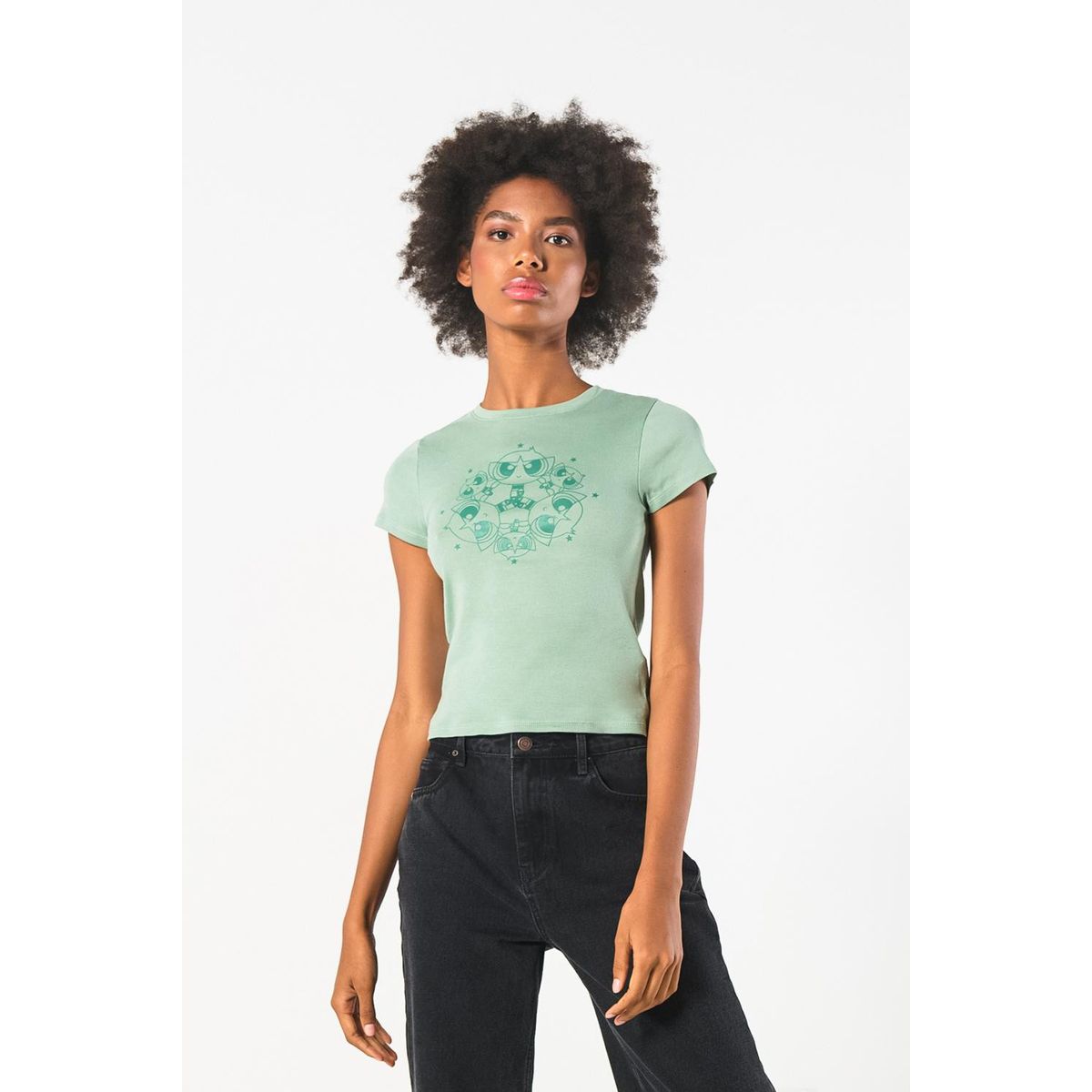 KOAJ - KOAJ Camiseta verde en rib manga corta de Chicas Superpoder Mujer