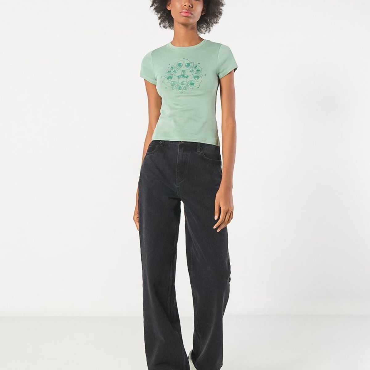 KOAJ - KOAJ Camiseta verde en rib manga corta de Chicas Superpoder Mujer