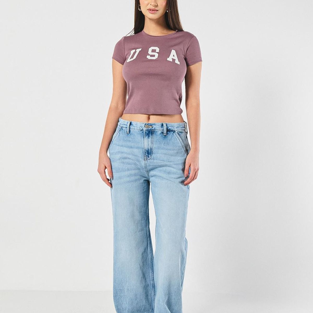 KOAJ - KOAJ Camiseta en rib lila clara cuello redondo con diseño c Mujer