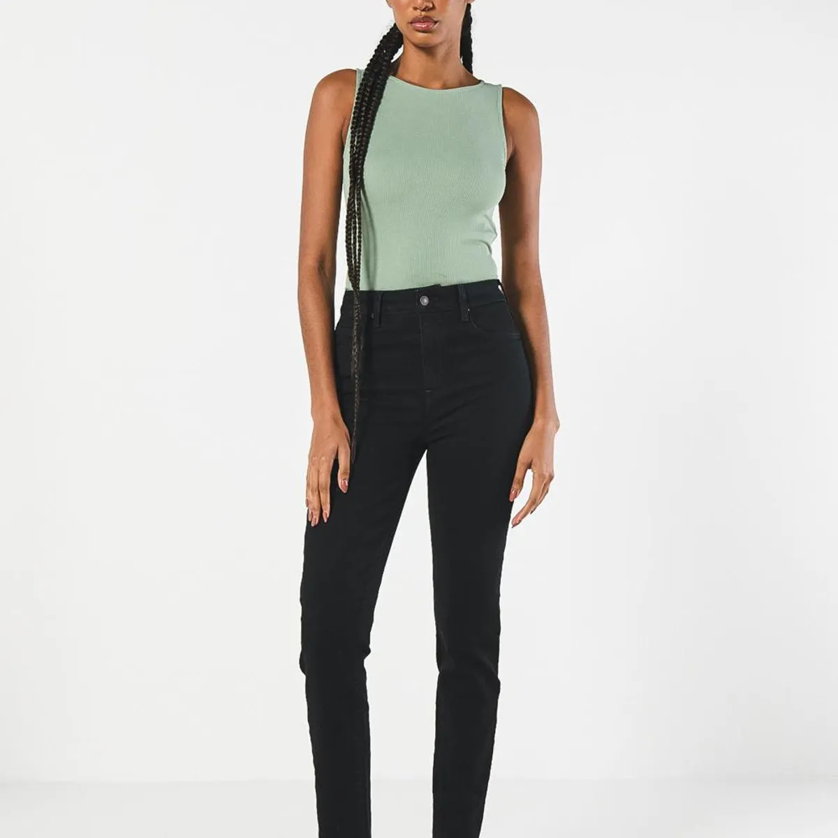 KOAJ - KOAJ Jean ajustado jegging negro con súper tiro alto Mujer