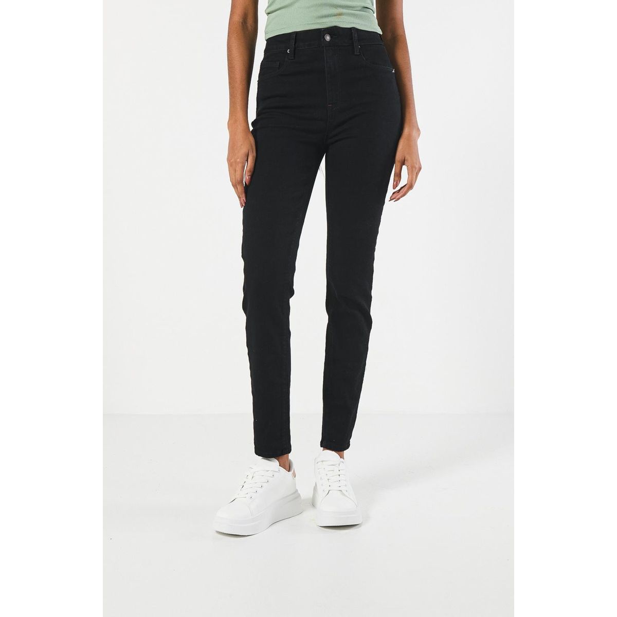 KOAJ - KOAJ Jean ajustado jegging negro con súper tiro alto Mujer
