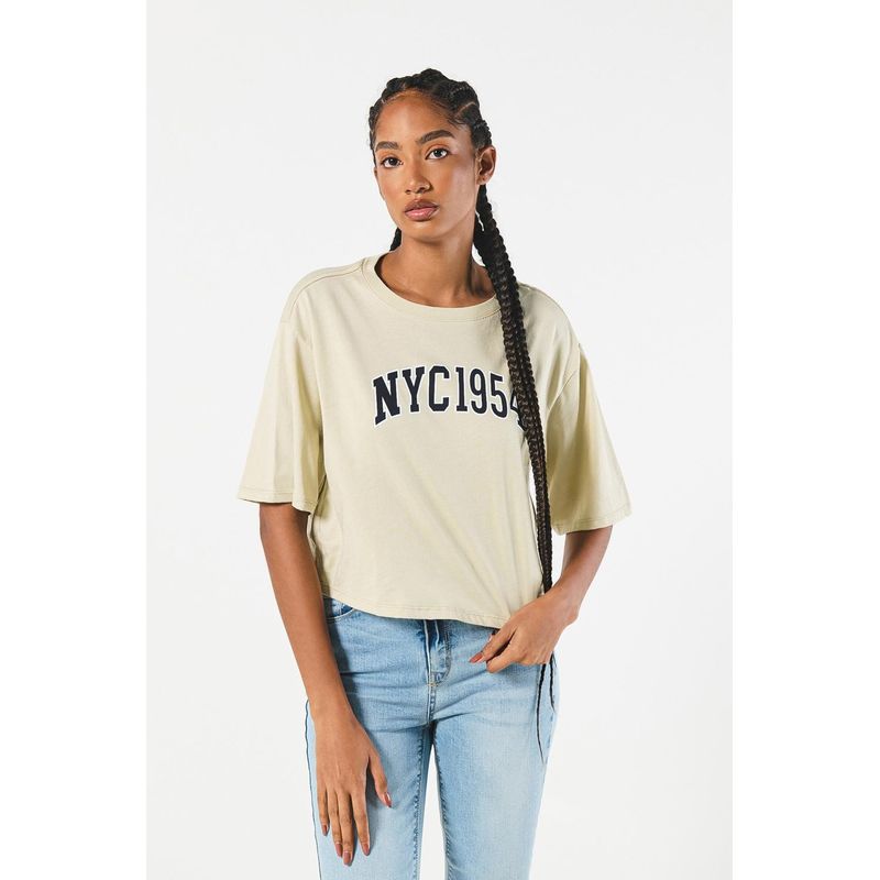 KOAJ - KOAJ Camiseta para mujer, crop top oversize, unicolor, estampa MUJER