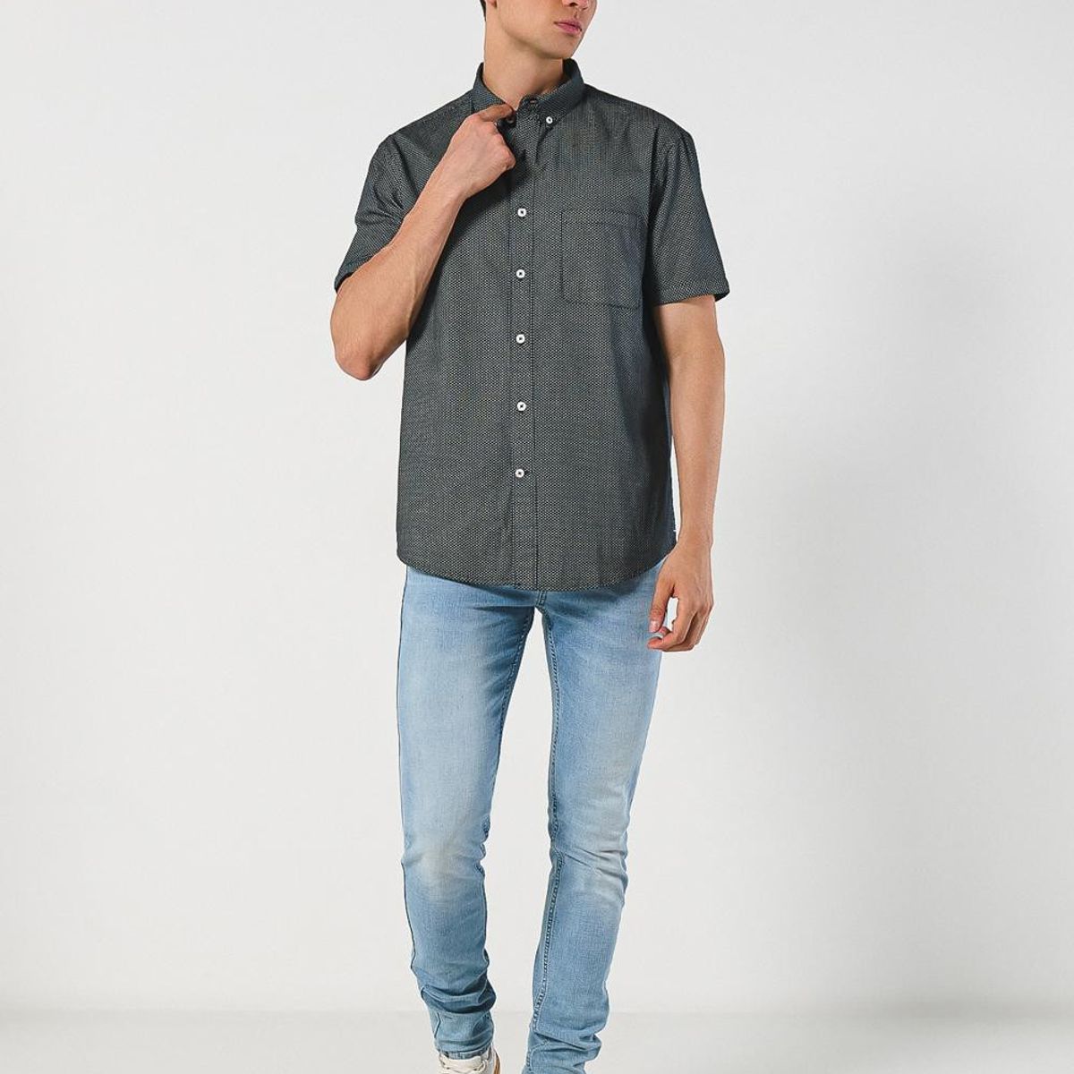 KOAJ - KOAJ Camisa azul intensa manga corta con diseños de mini pr Hombre