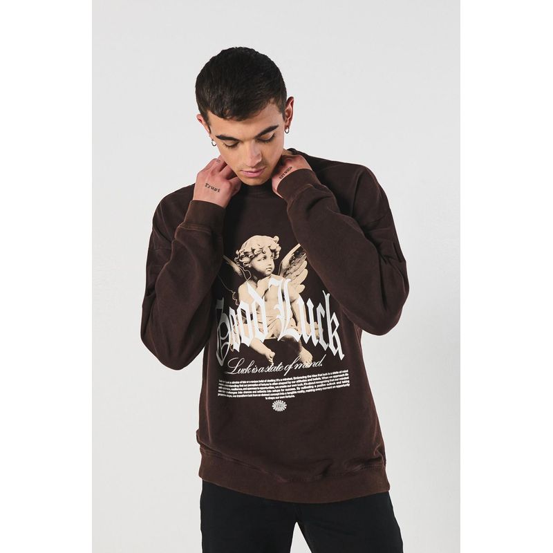 KOAJ - KOAJ Buzo cuello redondo oversize estampado en frente, con pro HOMBRE
