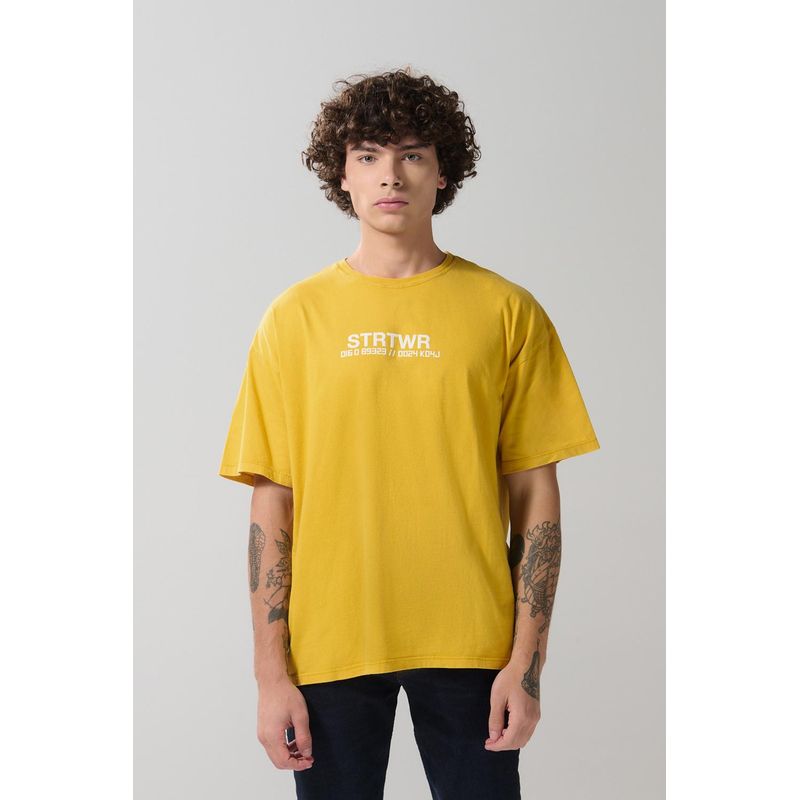 KOAJ - KOAJ Camiseta oversize amarilla cuello redondo estampada HOMBRE