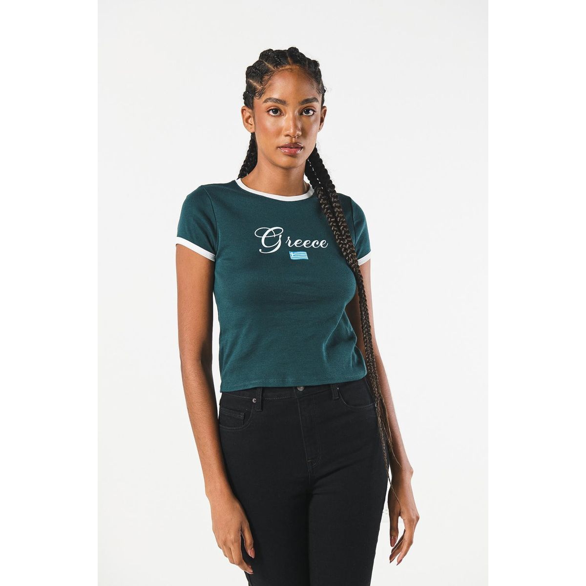 KOAJ - KOAJ Camiseta college verde manga corta con contrastes Mujer