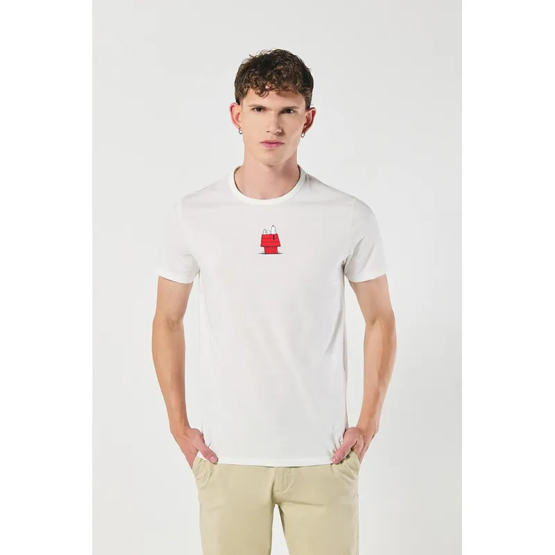 KOAJ - KOAJ Camiseta cuello redondo crema clara de Snoopy Hombre