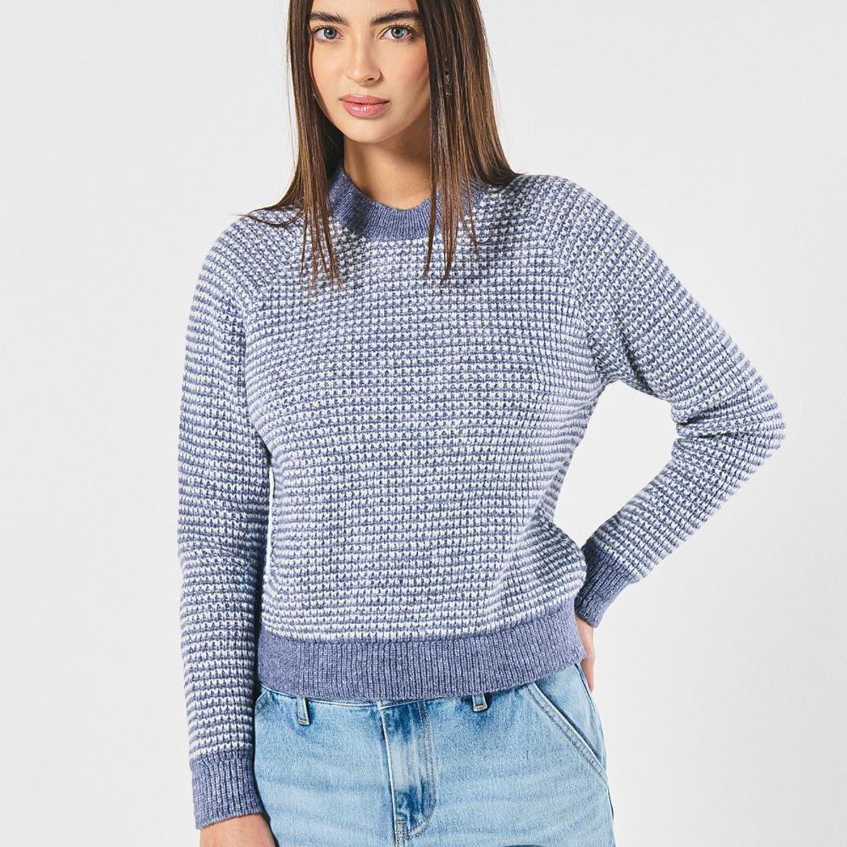 KOAJ - KOAJ Suéter tejido kaky claro manga rangla y diseños de raya Mujer