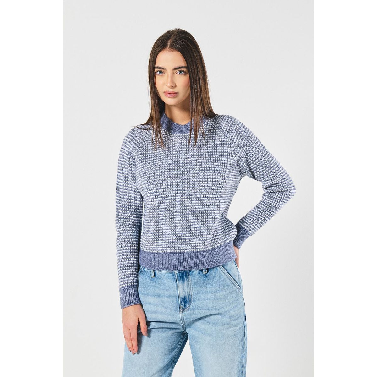 KOAJ - KOAJ Suéter tejido kaky claro manga rangla y diseños de raya Mujer