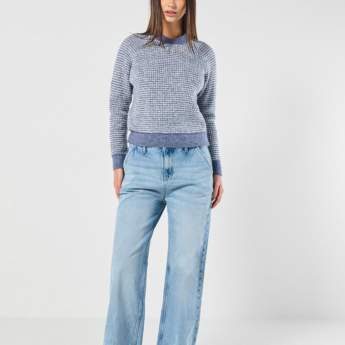 KOAJ - KOAJ Suéter tejido kaky claro manga rangla y diseños de raya Mujer