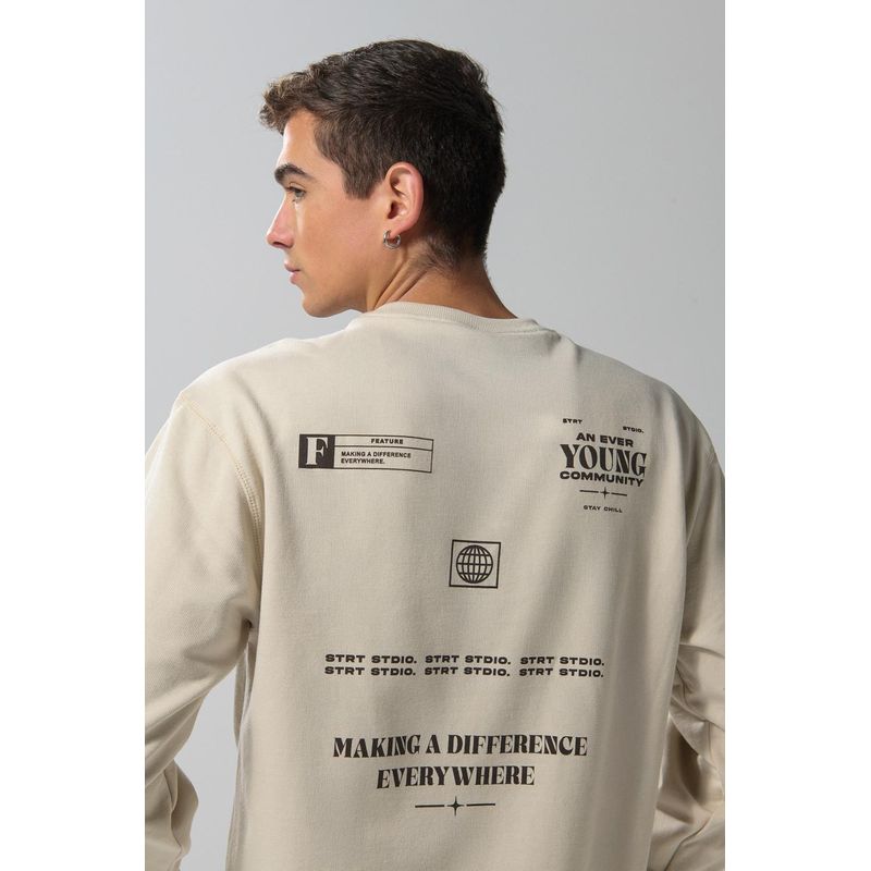 KOAJ - KOAJ Buzo cuello redondo kaki con textos estampados HOMBRE