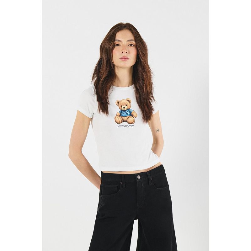 KOAJ - KOAJ Camiseta manga corta estampada en rib, silueta ajustada. MUJER