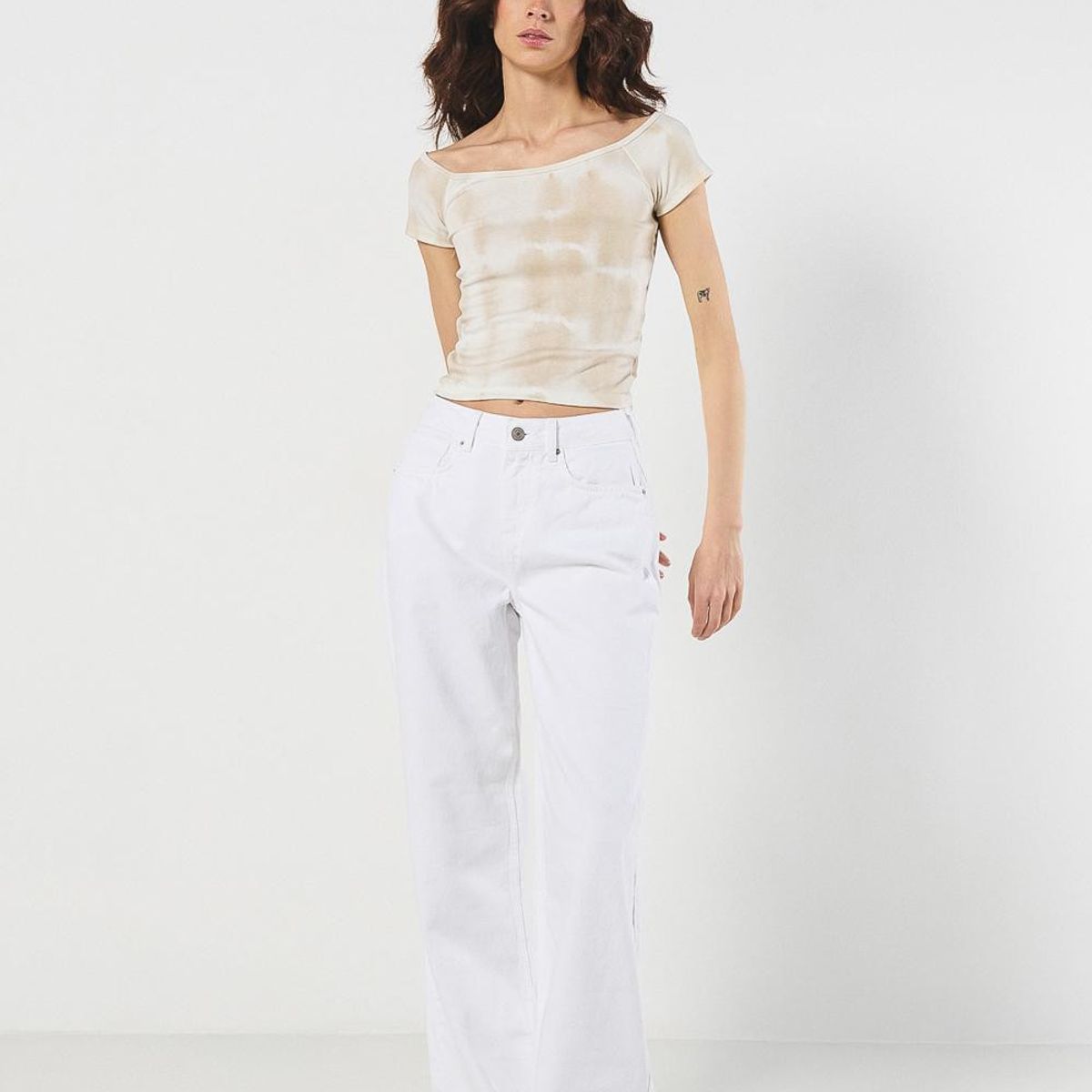 KOAJ - KOAJ Camiseta kaki estampada con manga corta y cuello bande Mujer