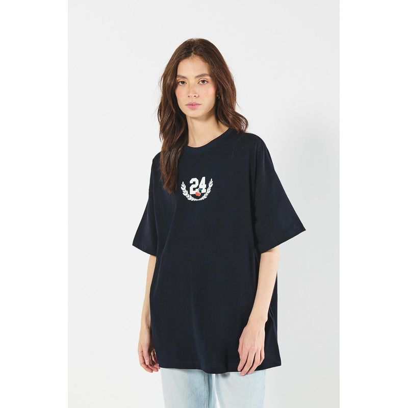 KOAJ - KOAJ Camiseta college azul intensa oversize con cuello redondo MUJER