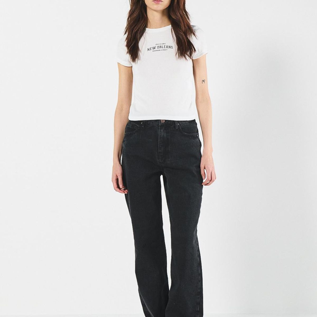 KOAJ - KOAJ Jean 90´S gris oscuro con bota recta y tiro alto Mujer