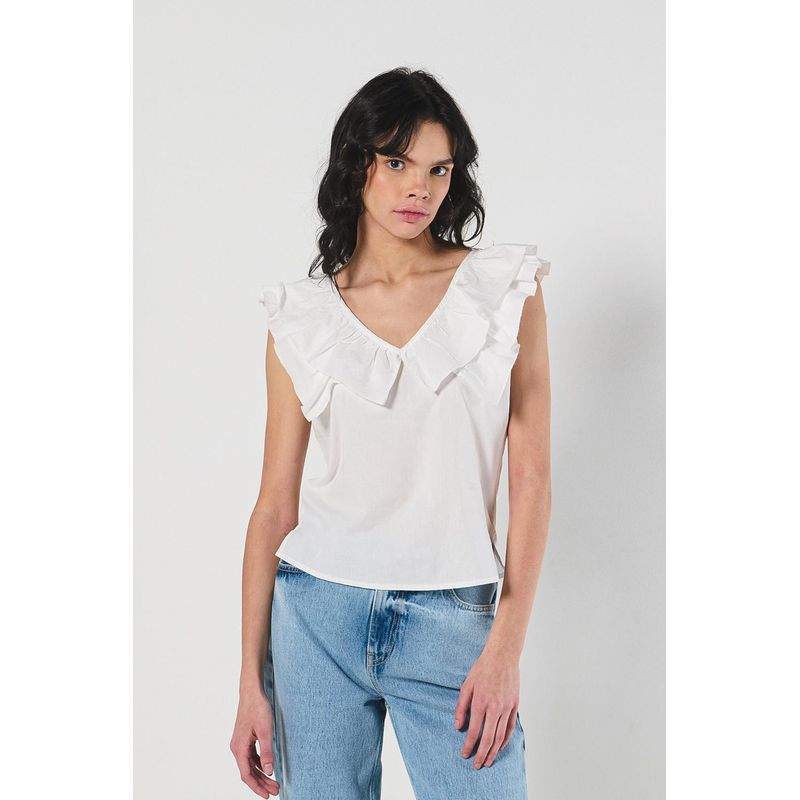 KOAJ - KOAJ BLUSA UNICOLOR EN ALGODON  ESCOTE GOLAS MANGA SISA MUJER