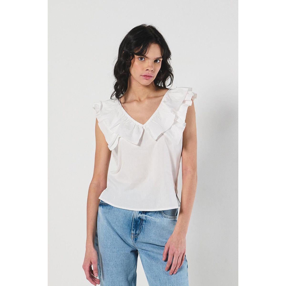 KOAJ - KOAJ BLUSA UNICOLOR EN ALGODON  ESCOTE GOLAS MANGA SISA Mujer