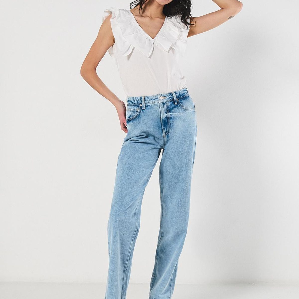 KOAJ - KOAJ BLUSA UNICOLOR EN ALGODON  ESCOTE GOLAS MANGA SISA Mujer