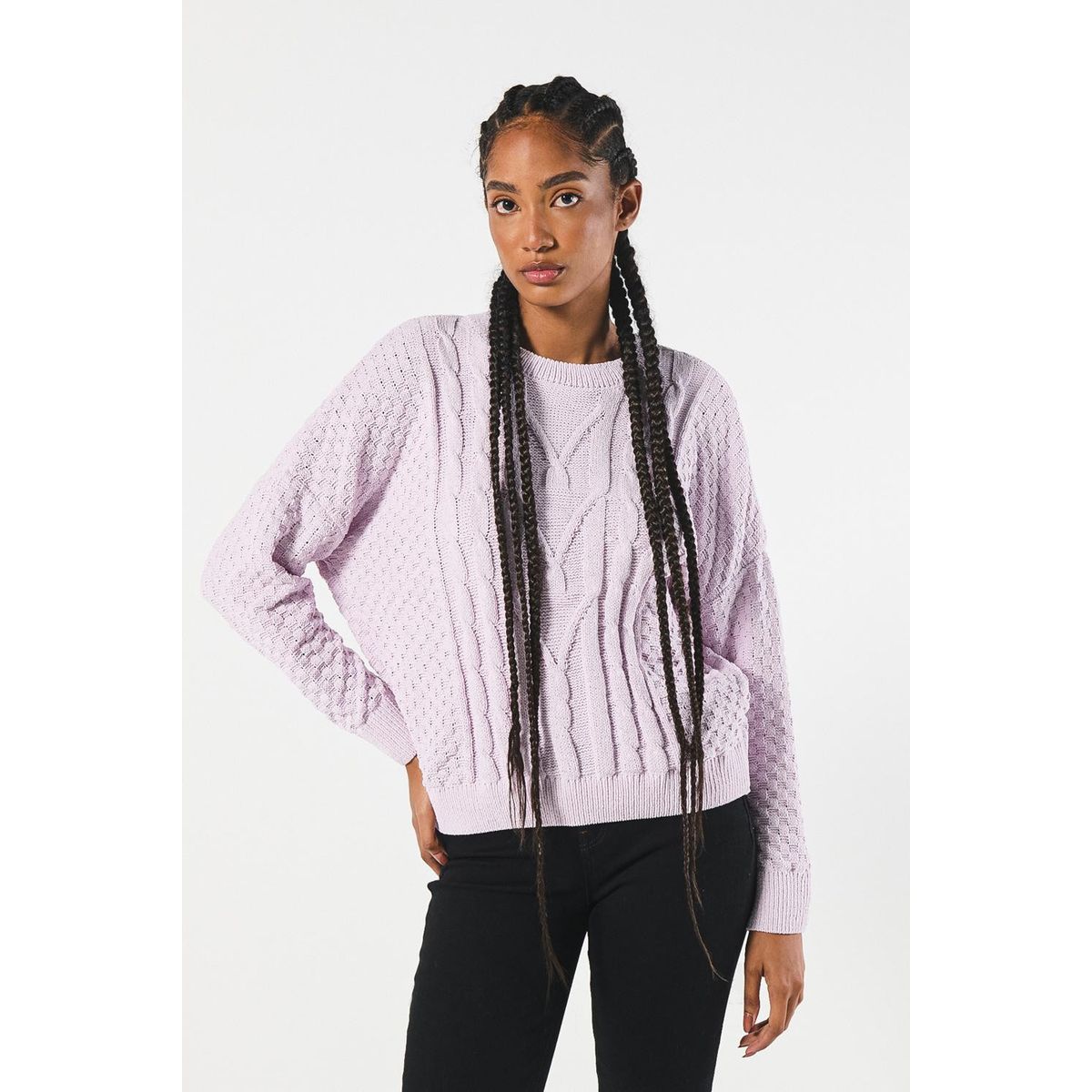 KOAJ - KOAJ SUETER TEJIDO CON TRENZAS MORADO CLARO OPACO CUELLO RED Mujer