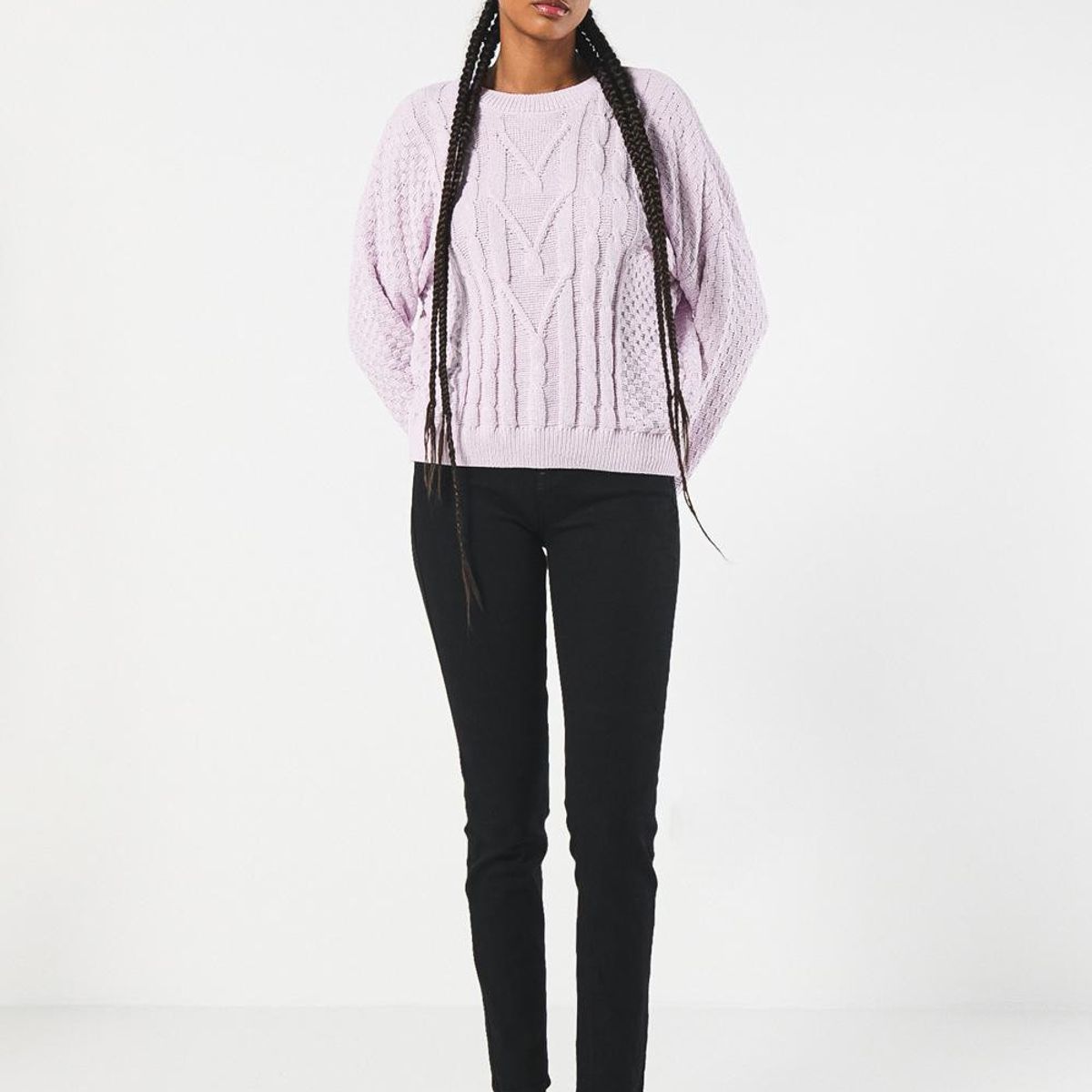 KOAJ - KOAJ SUETER TEJIDO CON TRENZAS MORADO CLARO OPACO CUELLO RED Mujer