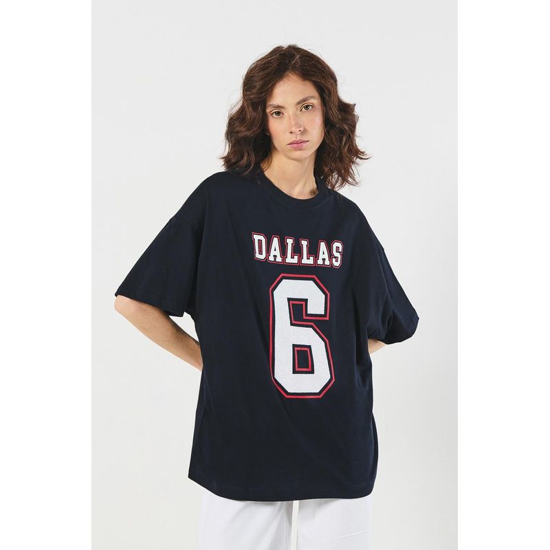 KOAJ - KOAJ Camiseta cuello redondo oversize azul con diseño college MUJER
