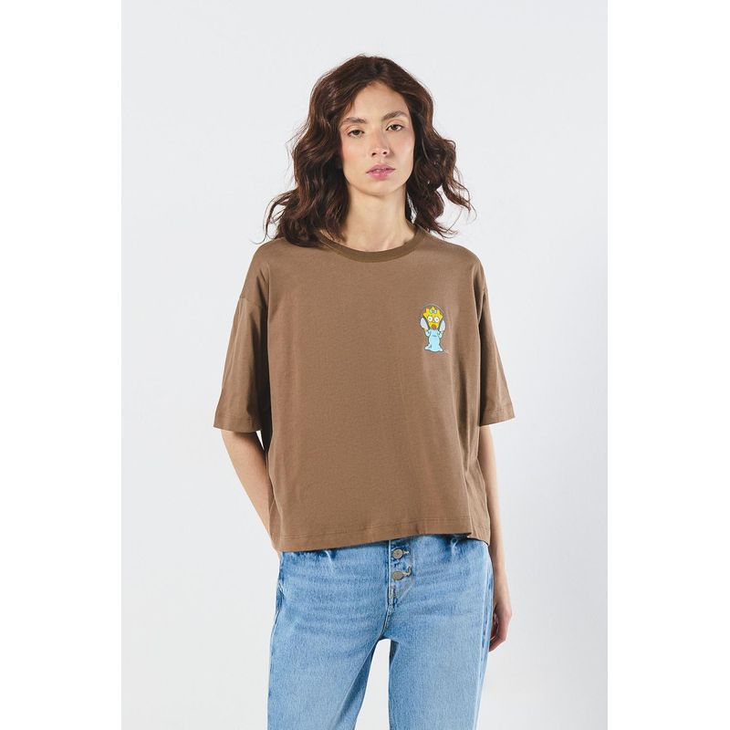 KOAJ - KOAJ Camiseta femenina crop oversize, con estampado en frente  MUJER