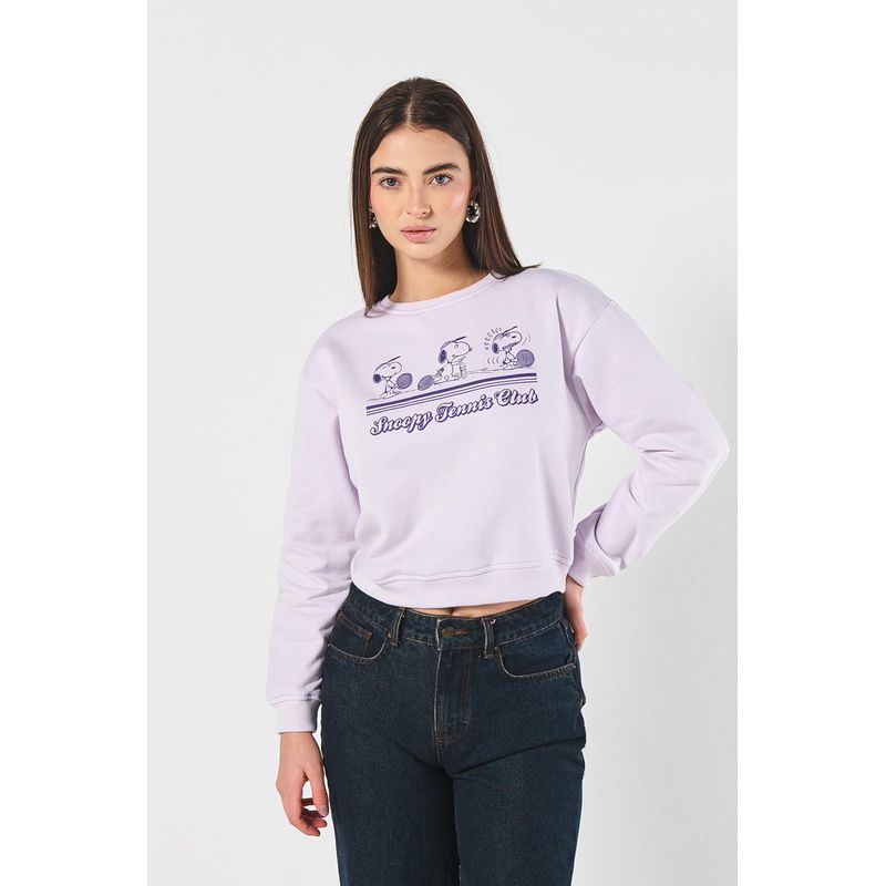 KOAJ - KOAJ Buzo lila cuello redondo con estampado de Snoopy MUJER