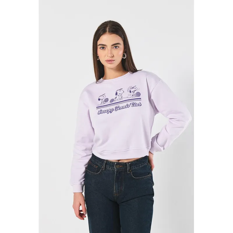 KOAJ - KOAJ Buzo lila cuello redondo con estampado de Snoopy Mujer