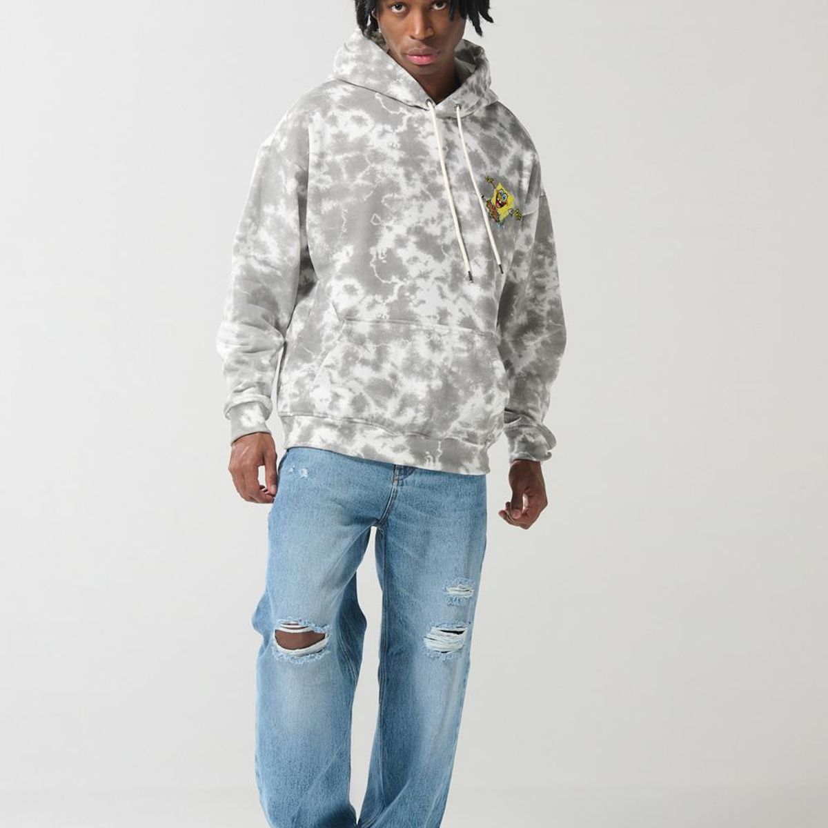 KOAJ - KOAJ Buzo oversize crema tie dye con capota de Bob Esponja Hombre