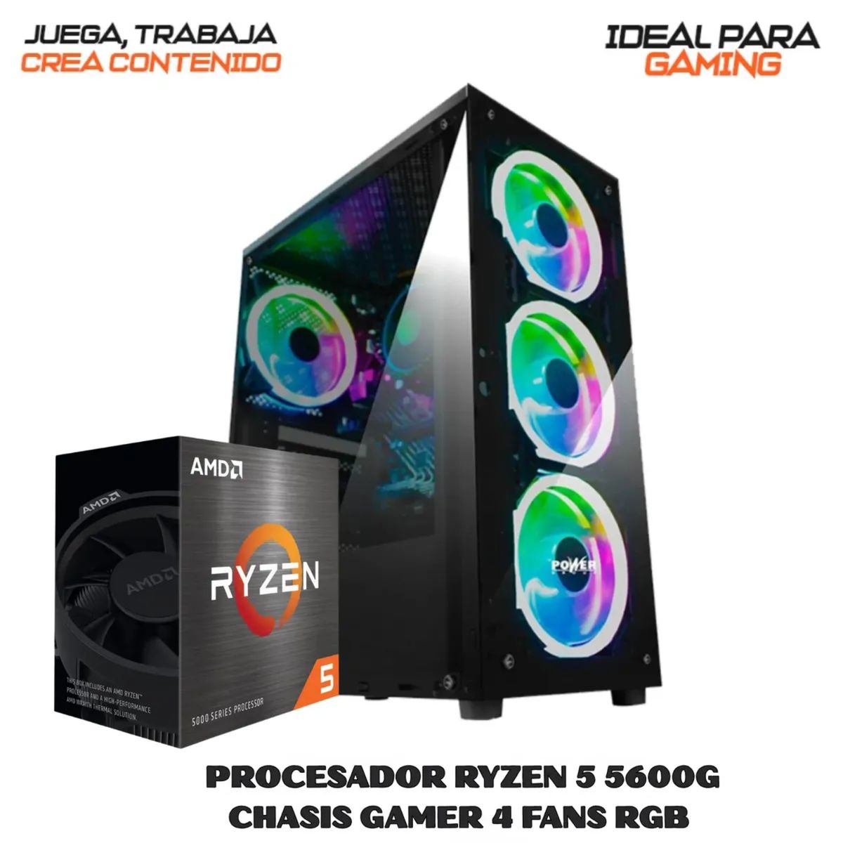 AMD - TORRE GAMER RYZEN 5 5600G - 1TB SSD M.2 - 16GB RAM  - FUENTE 550W - COMBO 2 EN 1