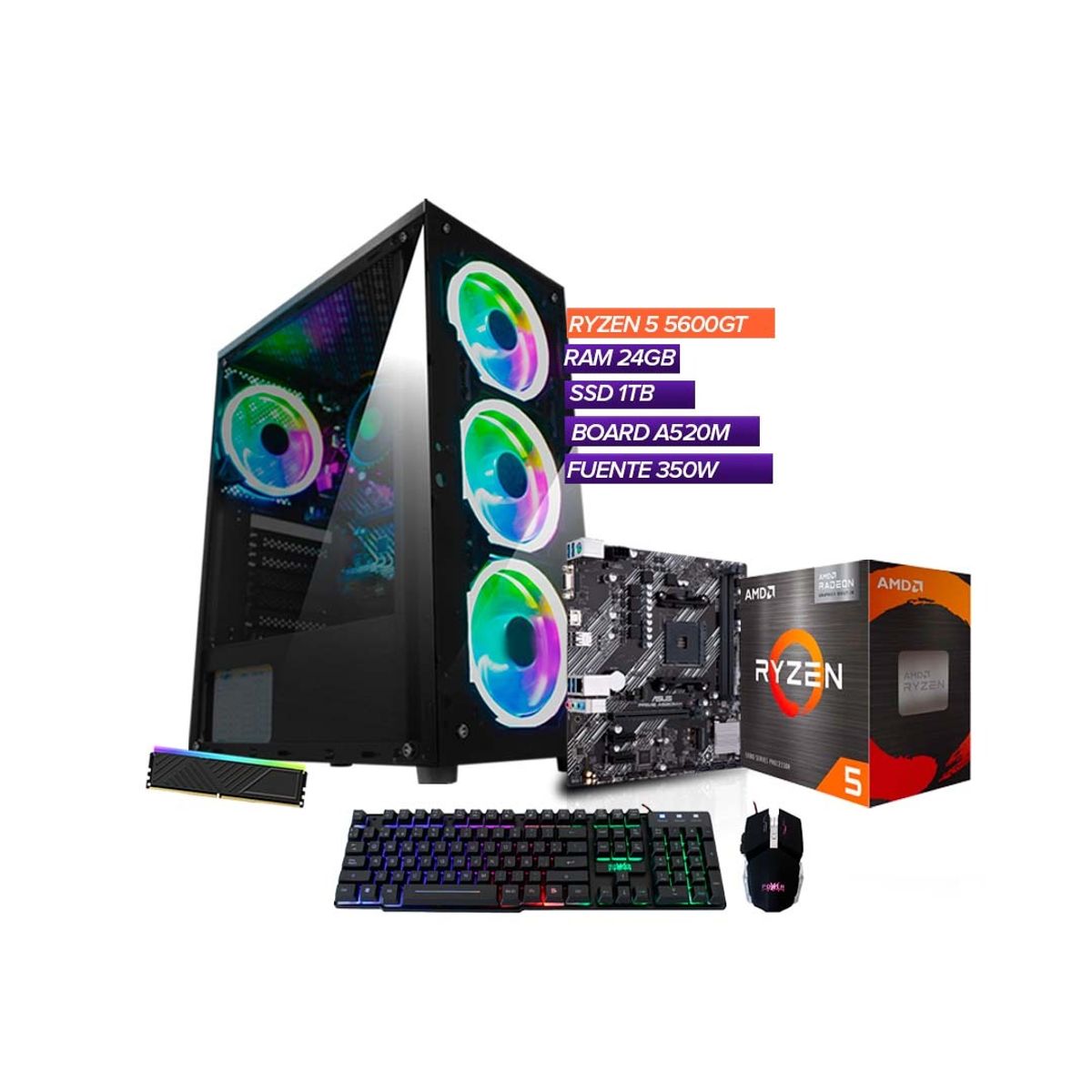 AMD - TORRE GAMER RYZEN 5 5600G/ 24GB RAM /1TB SSD/ A520M/CHASIS 4FAN