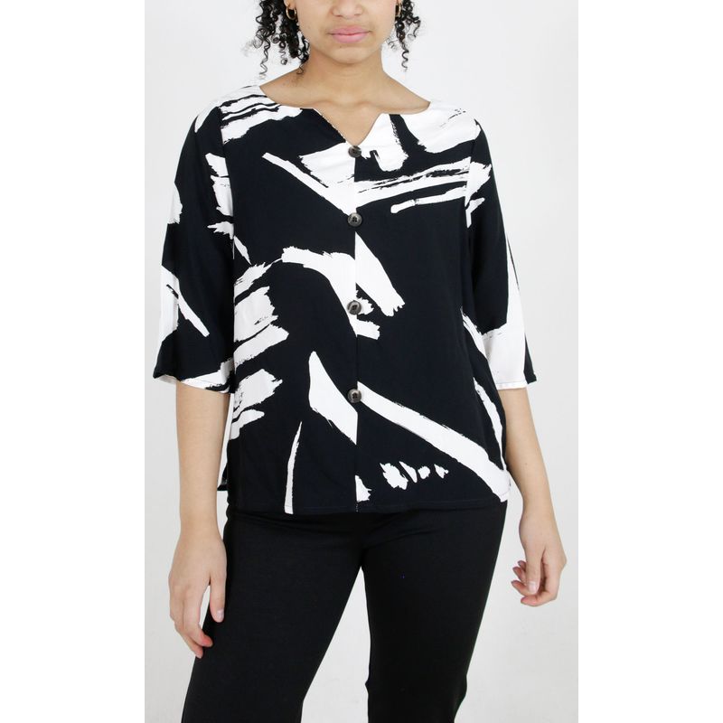 L Y H - Blusa Para Mujer Manga 34 Negro Marca L&H