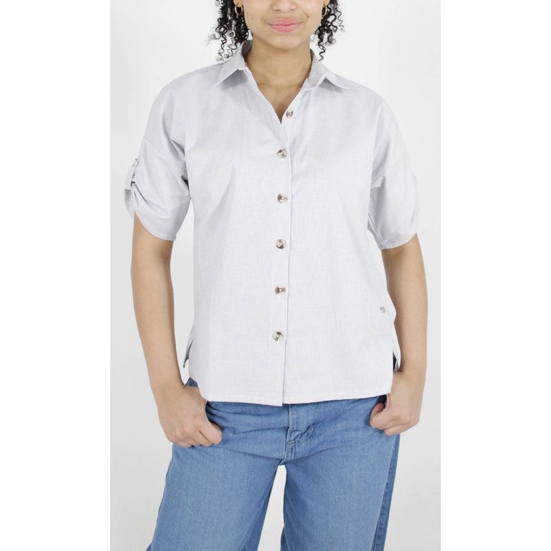 L Y H - Blusa Para Mujer Manga Corta Azul Marca L&H