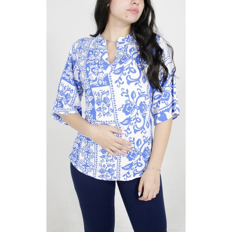 L Y H - Blusa Para Mujer Manga 34 Azul Marca L&H