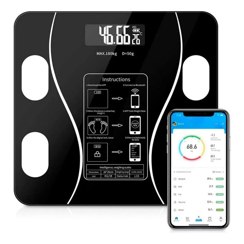 GENERICO - Bascula Pesa Balanza Gramera Personal Bluetooth Vidrio Fenix