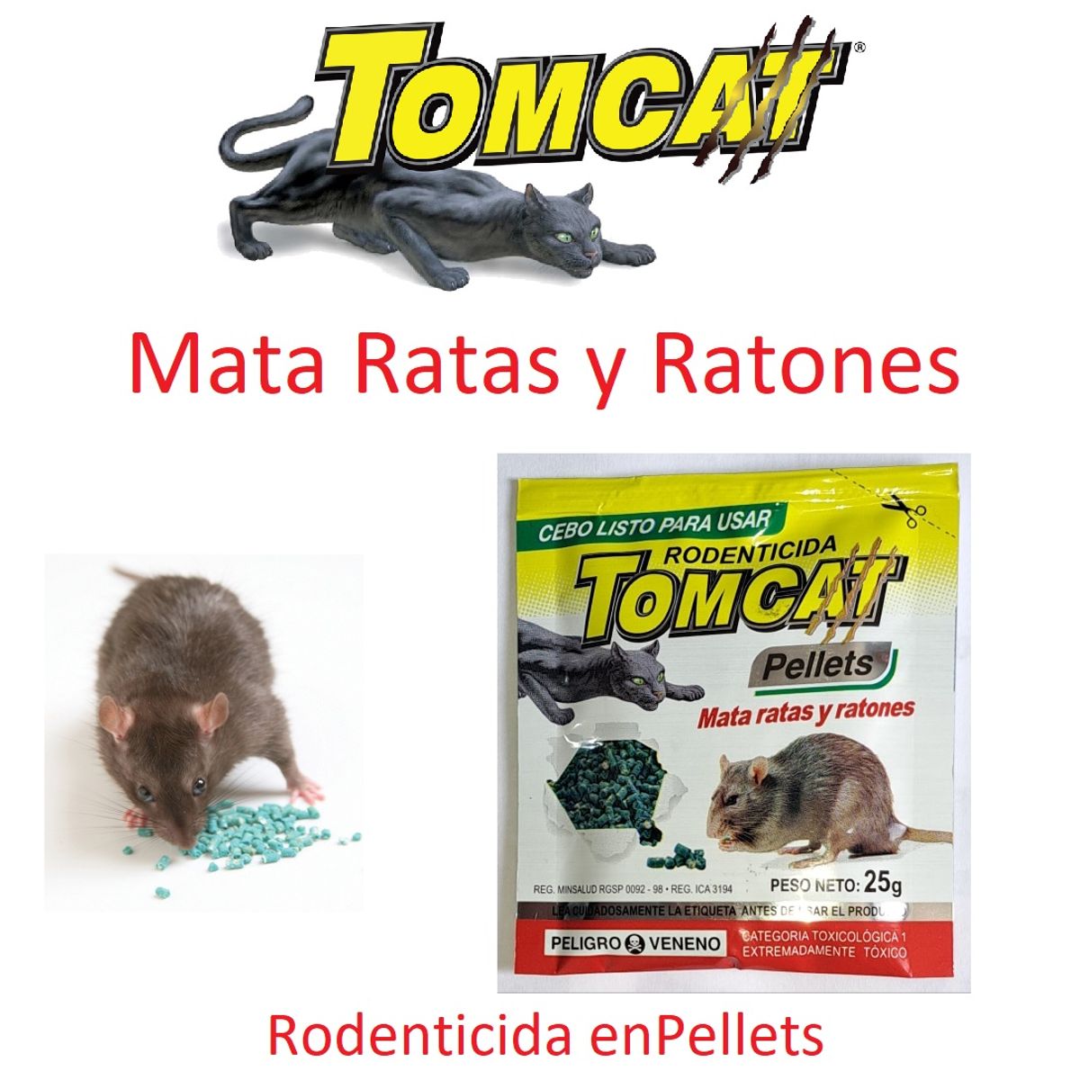 TOMCAT - Tomcat Rodenticida Mata Ratas Y Ratones Pellets 25gr