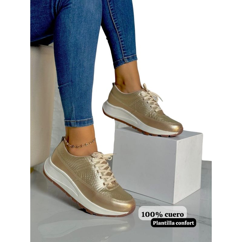 EVEGONZ - Tenis en Cuero Tenis Deportivo de Moda Femenina