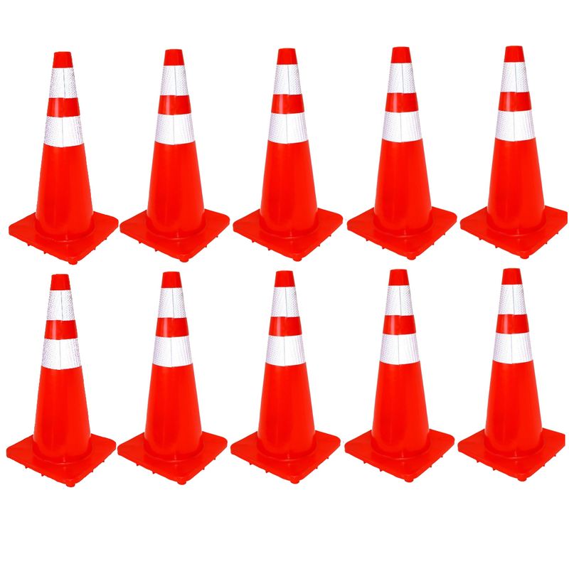 NACIONAL - CONO VIAL PVC 70 CM DOS CINTAS REFLECTIVAS X 10 UND