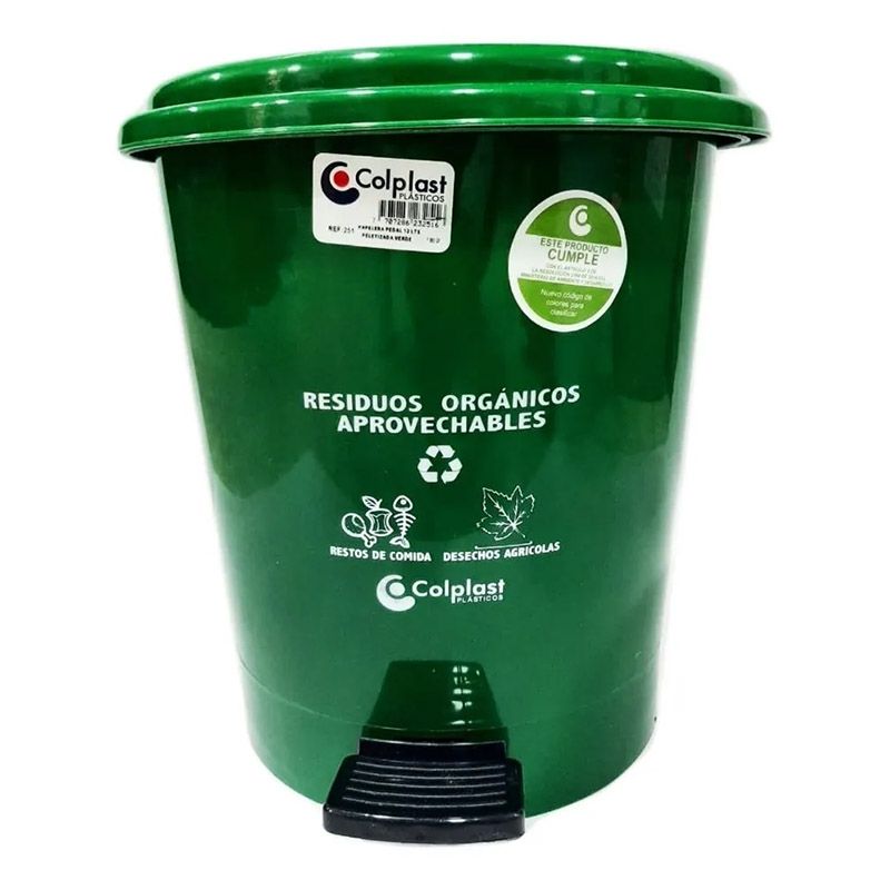 COLPLAST - CANECA DE PEDAL 12 LITROS COLOR VERDE