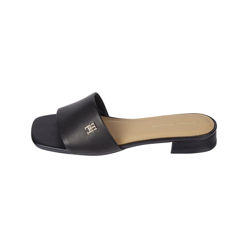 TOMMY HILFIGER - Mules negro de cuero con insignia TH Monogram Tommy Hilfiger
