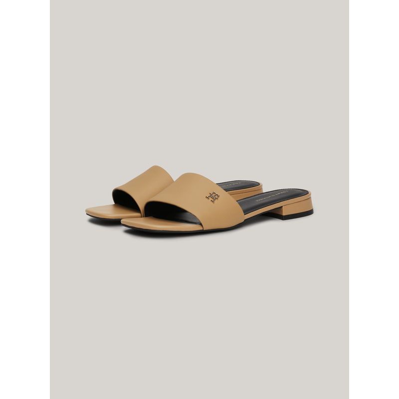 TOMMY HILFIGER - Mules beige de cuero con insignia TH Monogram Tommy Hilfiger