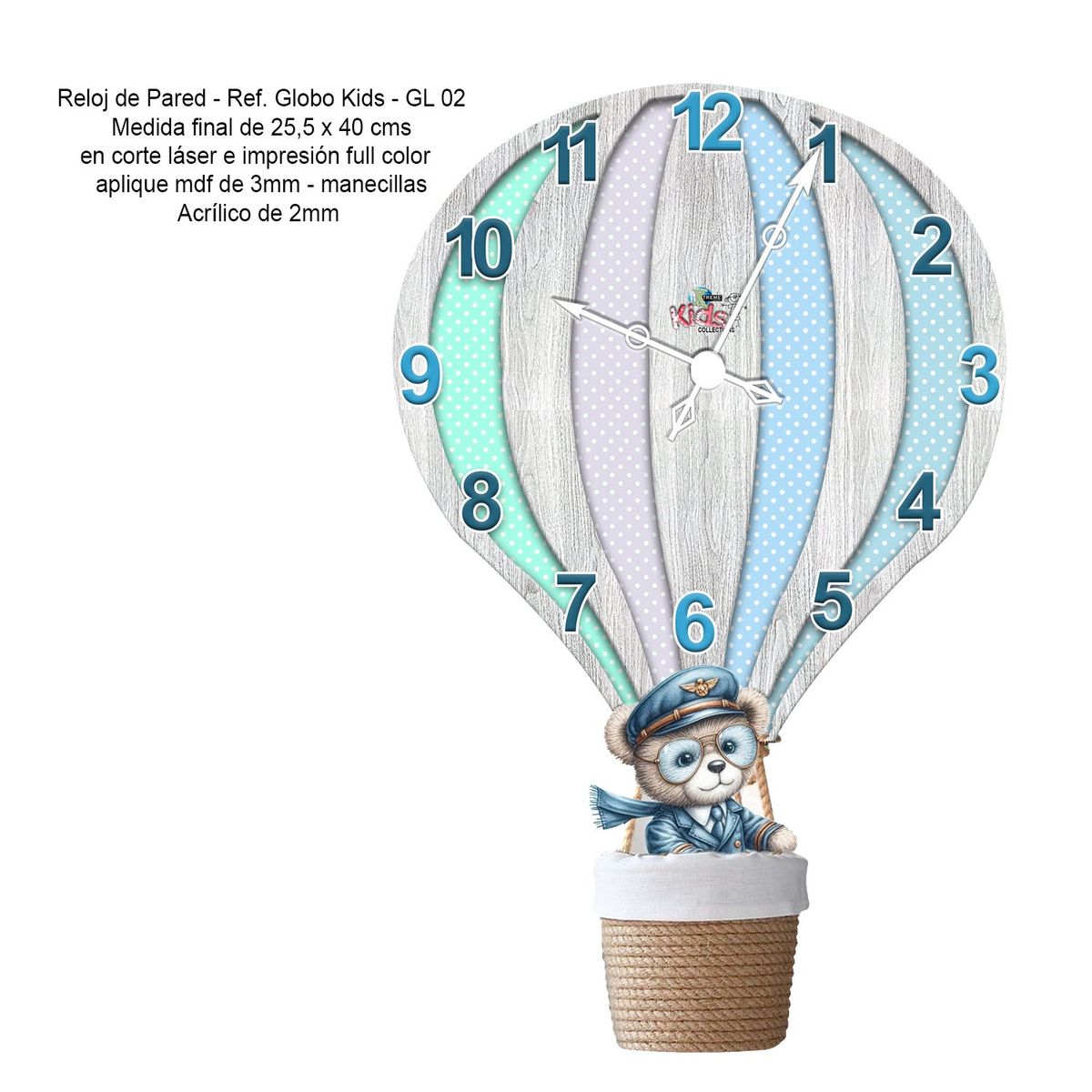 XTREME - Reloj  de Pared Globo KIDS-GL-02 22cm x 35cm color Azul y Gris