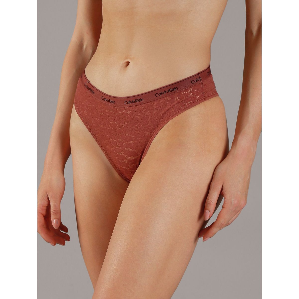 CALVIN KLEIN - Pantie Café Estilo Brasilera De Encaje - Modern Logo Lace Calvin Klein