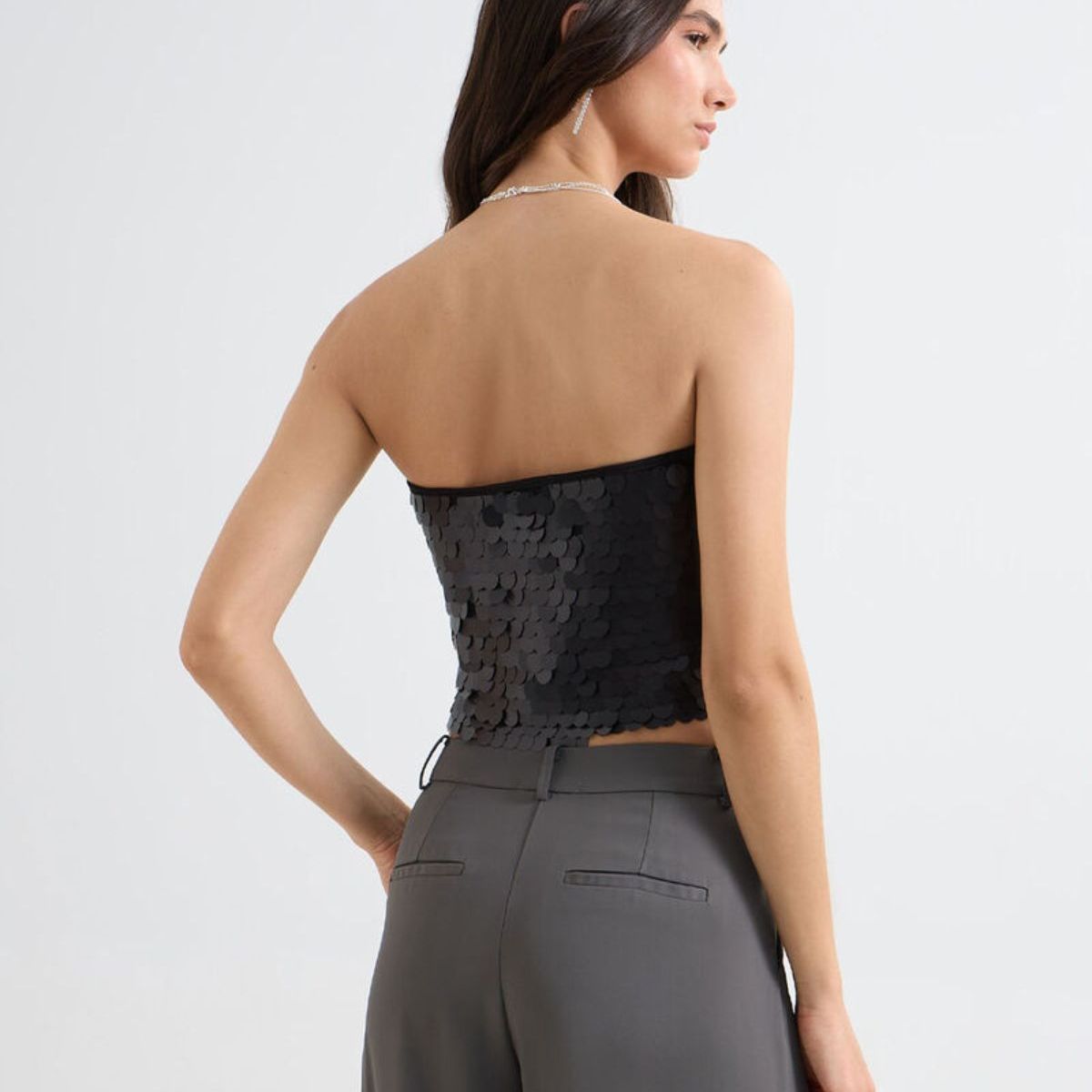 SEVEN SEVEN - Blusa Strapless Con Lentejuelas  Para Mujer Negro Seven Seven