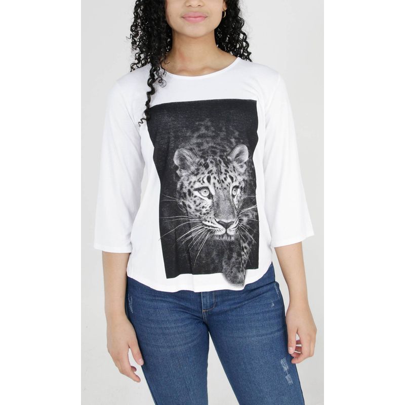 L Y H - Camiseta Para Mujer Manga 34 Blanco Marca L&H