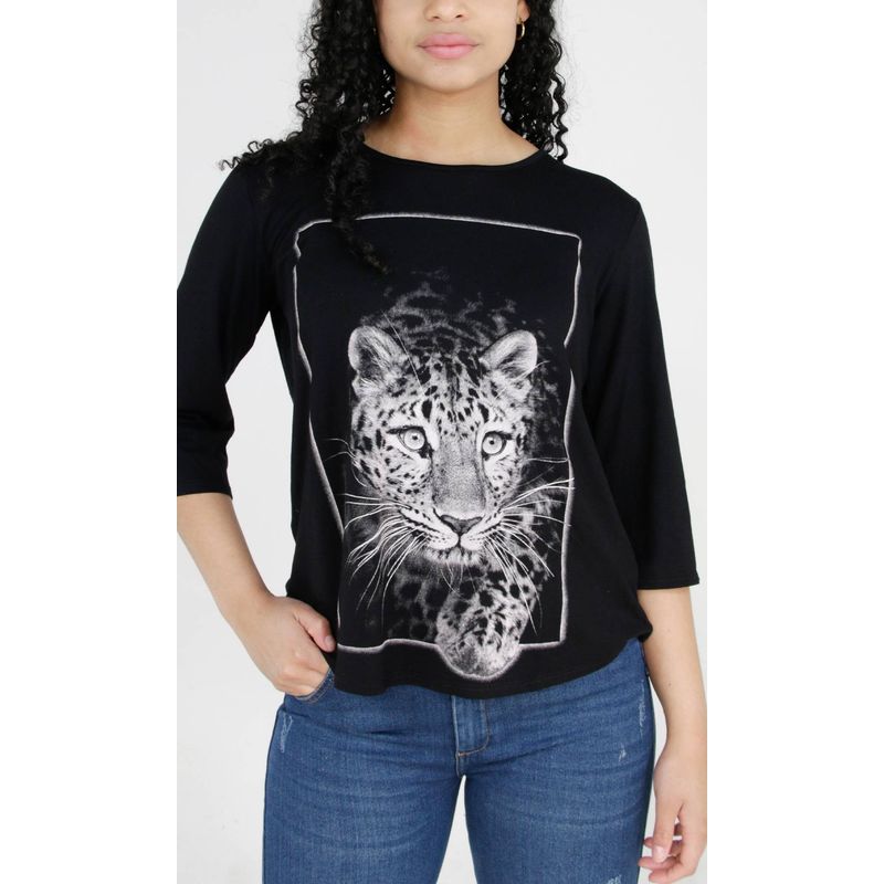 L Y H - Camiseta Para Mujer Manga 34 Negro Marca L&H