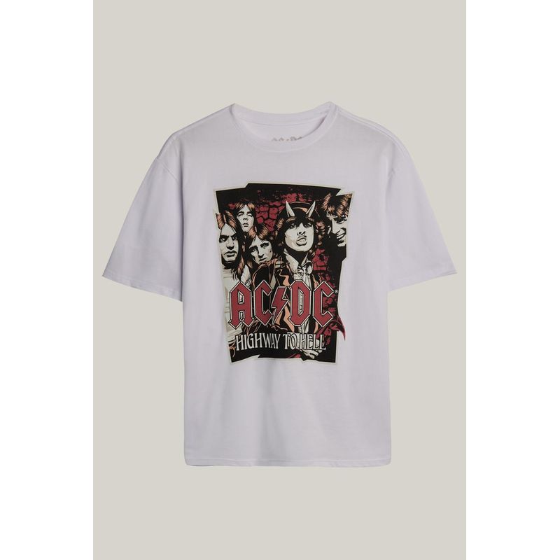 KOAJ - KOAJ Camiseta blanca oversize con cuello redondo y estampado d MUJER