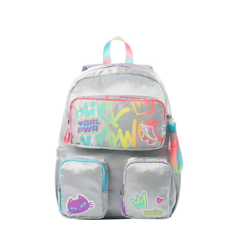 TOTTO - Morral para Niña Girl Power Mediano Gris