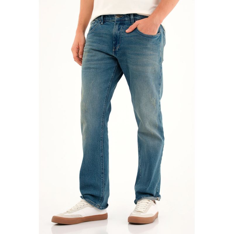 TENNIS - Jean Recto tono medio con desgastes azul para hombre